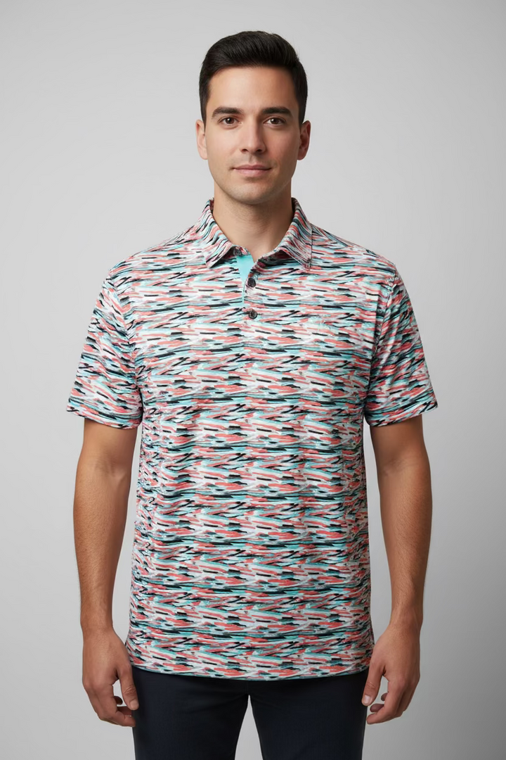 IBKUL Mens Short Sleeve Polo - Florida Waves - Skorzie