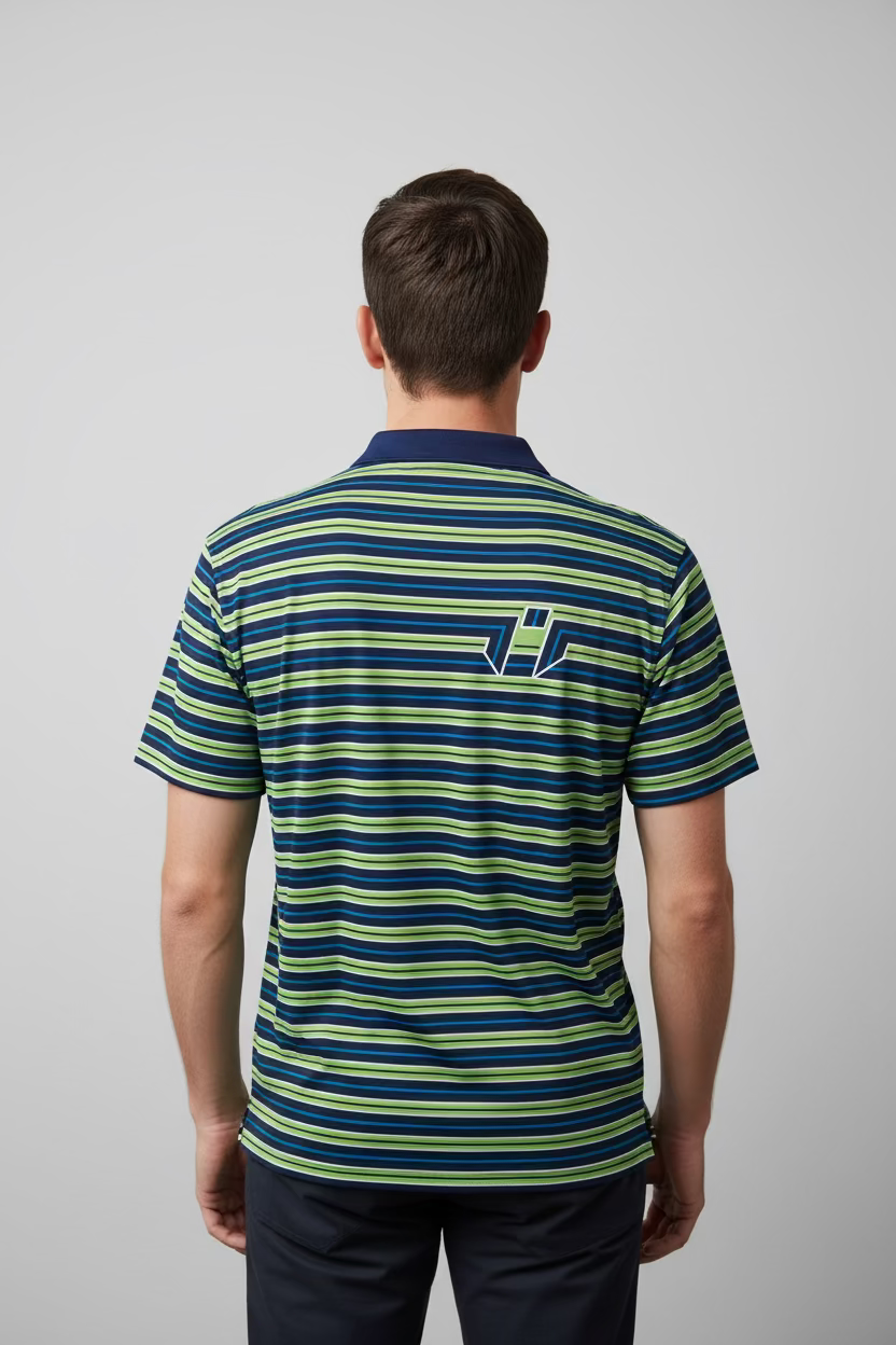 IBKUL Mens Short Sleeve Striped Polo - Navy Ink/Grass Green - Skorzie