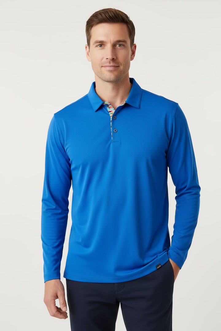 IBKUL Mens Long Sleeve Polo - Oceanside blue - Skorzie