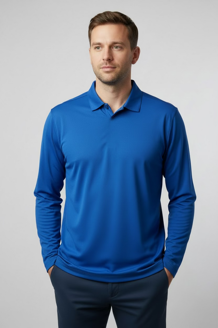 IBKUL Mens Long Sleeve Polo - Blue Breeze - Skorzie