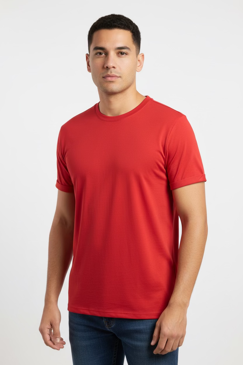 IBKUL Mens Classic Short Sleeve Crewneck Tee  - Red - Skorzie