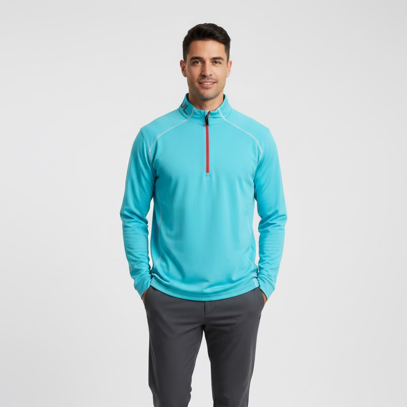 IBKUL Mens Long Sleeve Zip Pullover - Malibu Blue - Skorzie