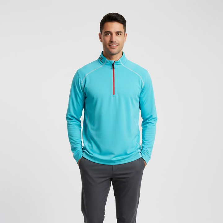 IBKUL Mens Long Sleeve Zip Pullover - Malibu Blue - Skorzie