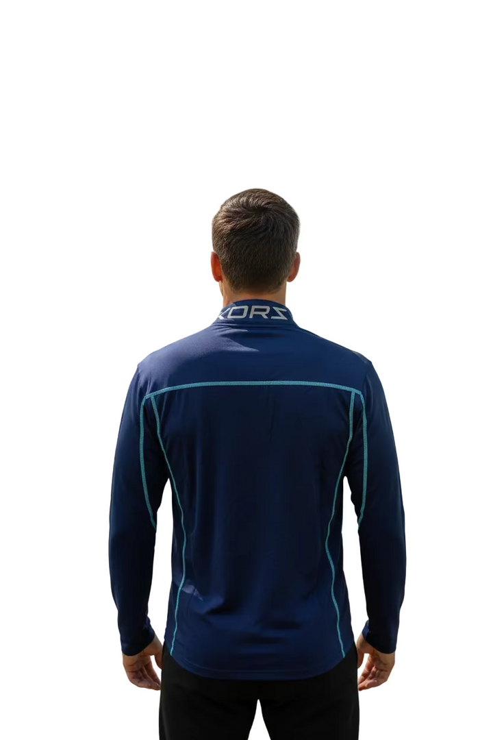 IBKUL Mens Long Sleeve Zip Pullover - Navy Ink/Malibu Blue - Skorzie