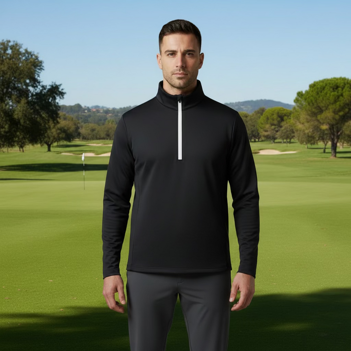 IBKUL Mens Long Sleeve Zip Pullover - Onyx/Snow - Skorzie