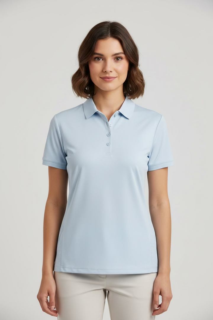 Dunning Golf Performance Short Sleeve Button Polo - Sailing Blue - Skorzie