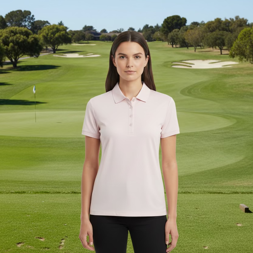 Dunning Golf Performance Short Sleeve Button Polo - Dust Pink - Skorzie