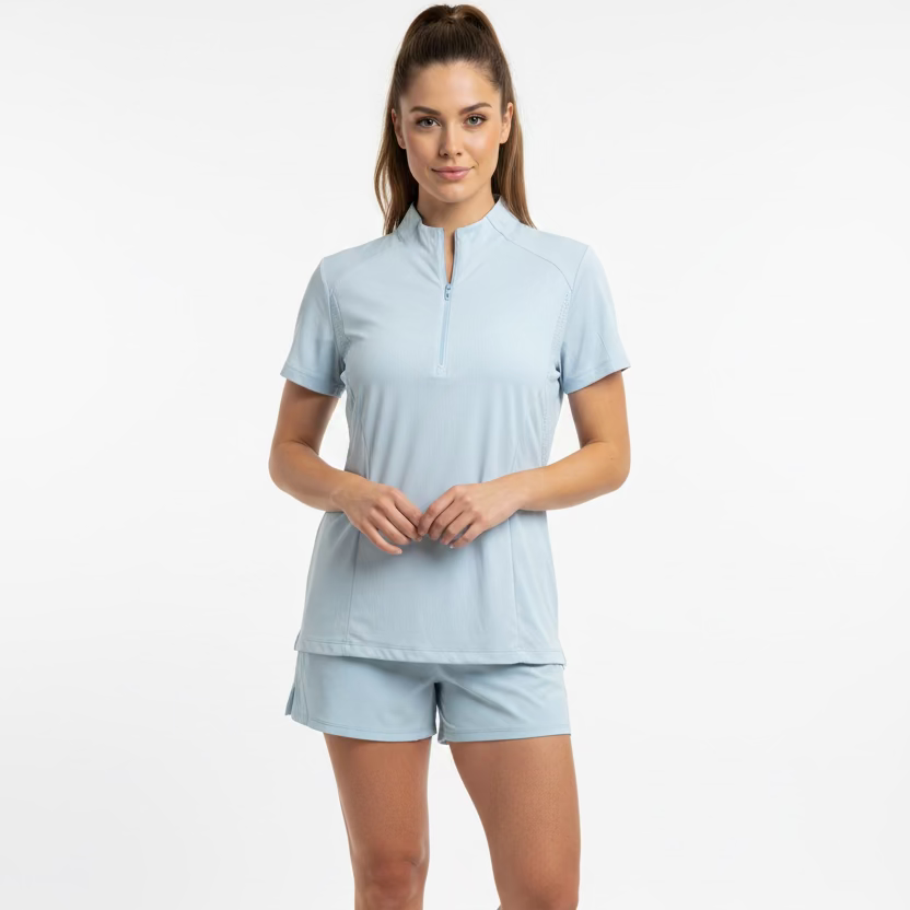 Dunning Golf Performance Short Sleeve Zip Polo - Sailing Blue - Skorzie