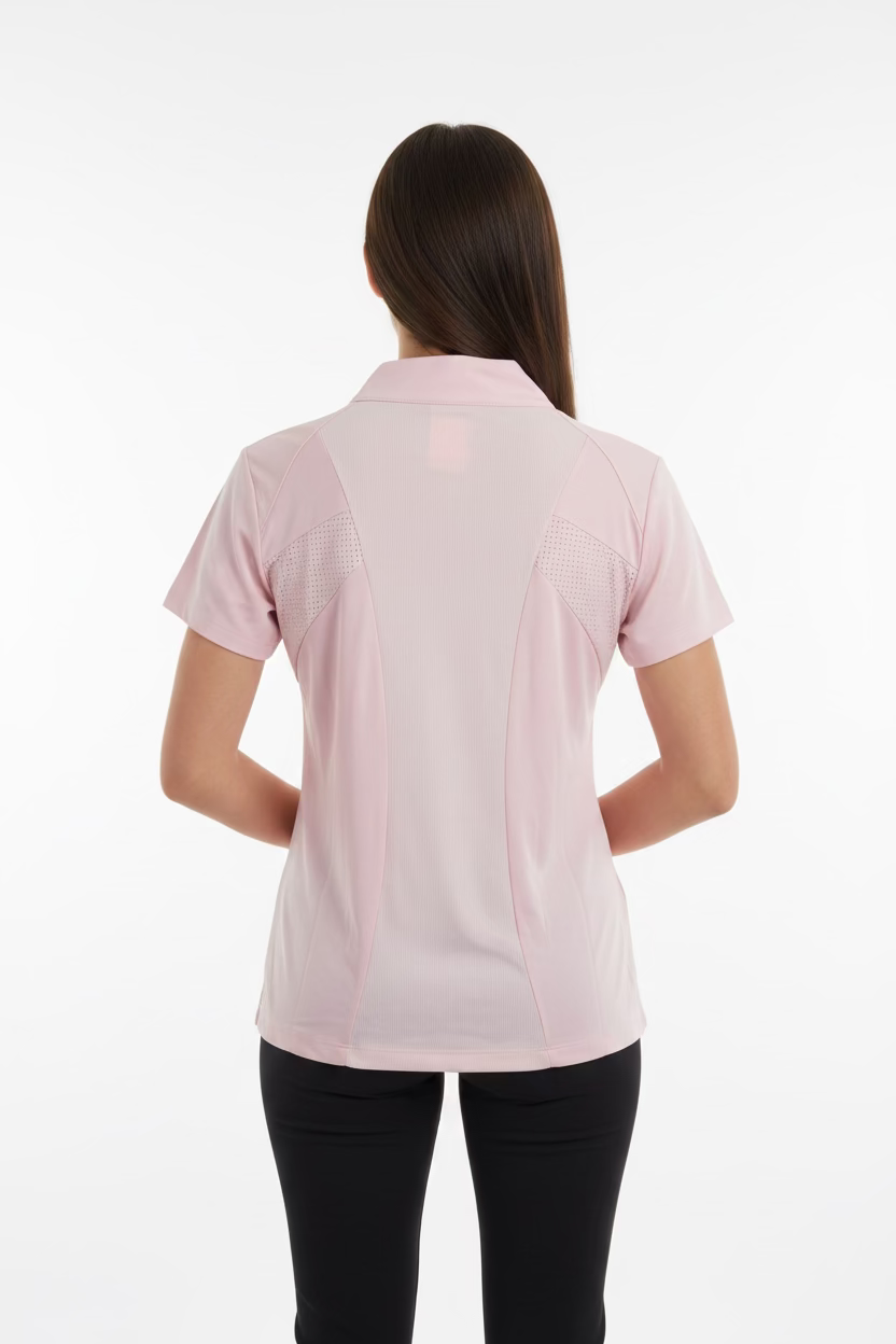 Dunning Golf Performance Short Sleeve Zip Polo - Dust Pink - Skorzie