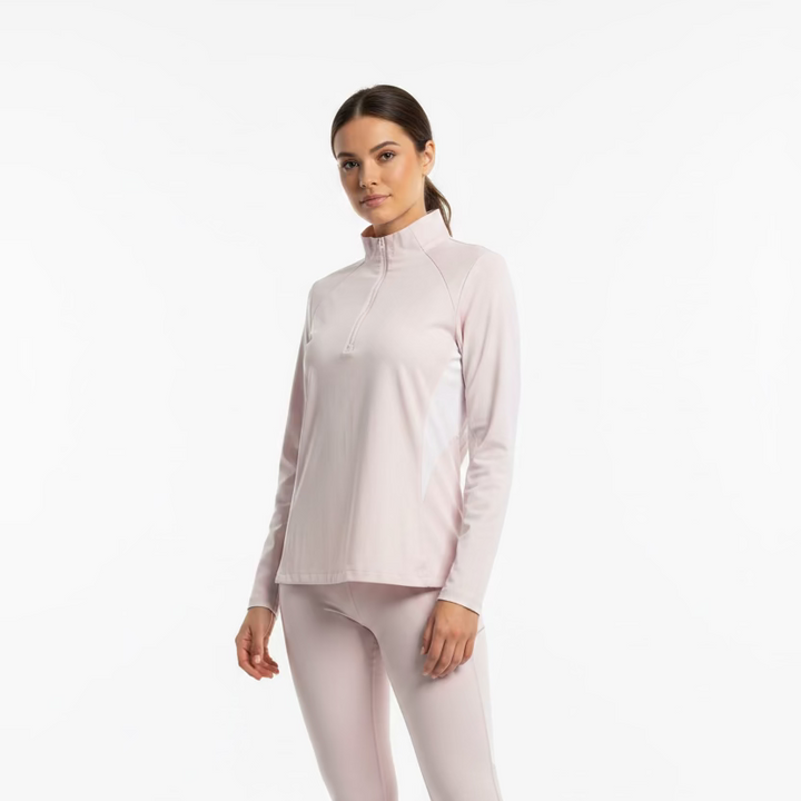 Dunning Golf Performance Long Sleeve Zip Polo - Dust Pink - Skorzie