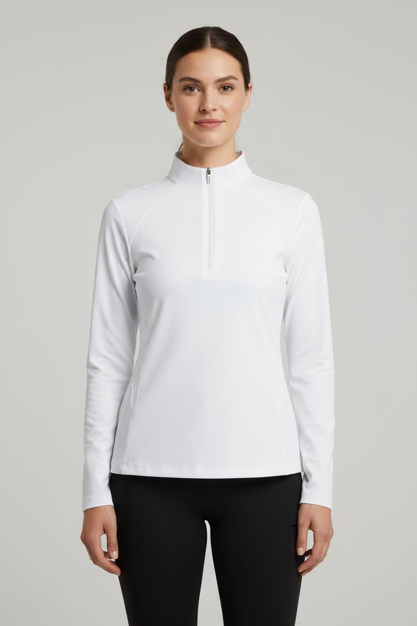 Dunning Golf Performance Long Sleeve Zip Polo - White - Skorzie