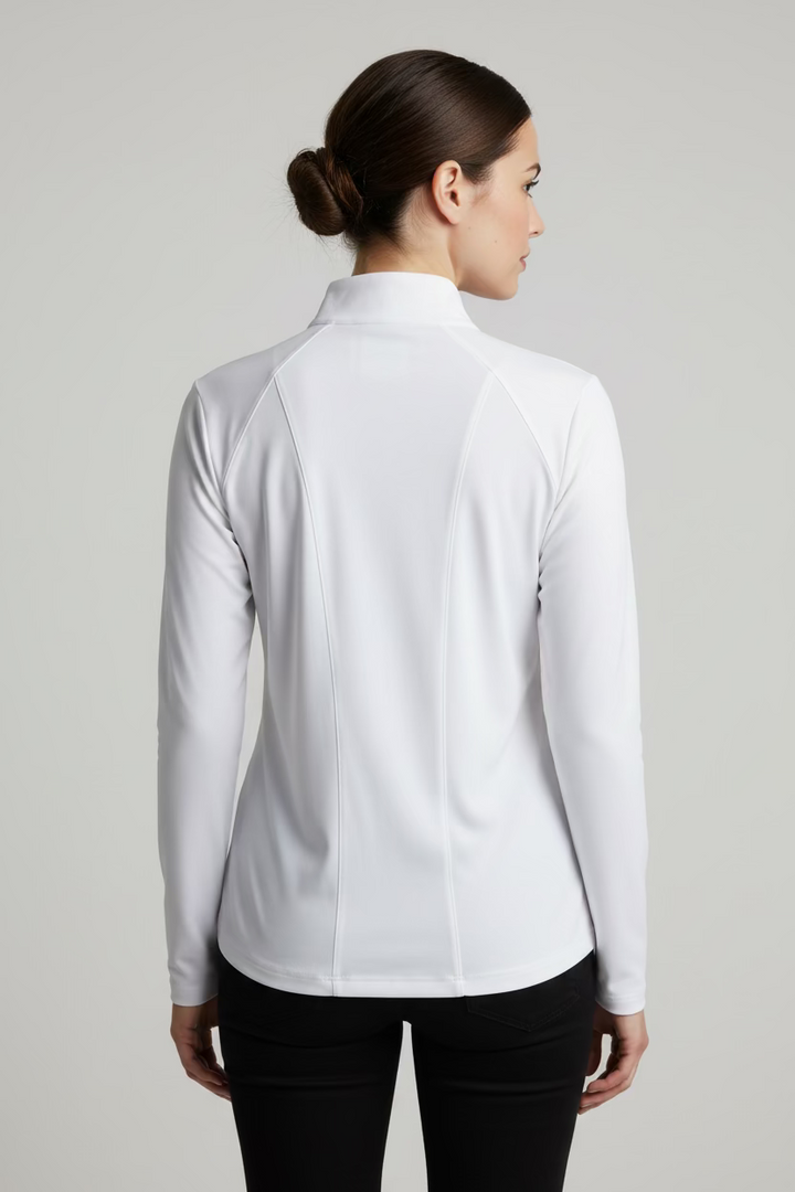 Dunning Golf Performance Long Sleeve Zip Polo - White - Skorzie
