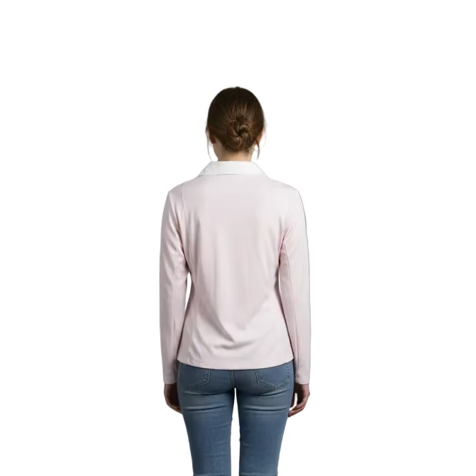 Dunning Golf Performance Long Sleeve Button Polo - Dust Pink/White - Skorzie