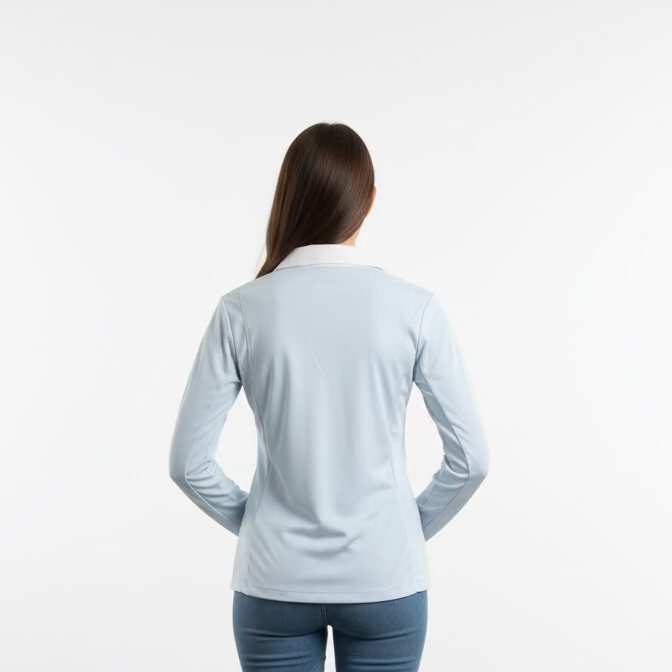 Dunning Golf Performance Long Sleeve Button Polo - Sailing Blue/White - Skorzie