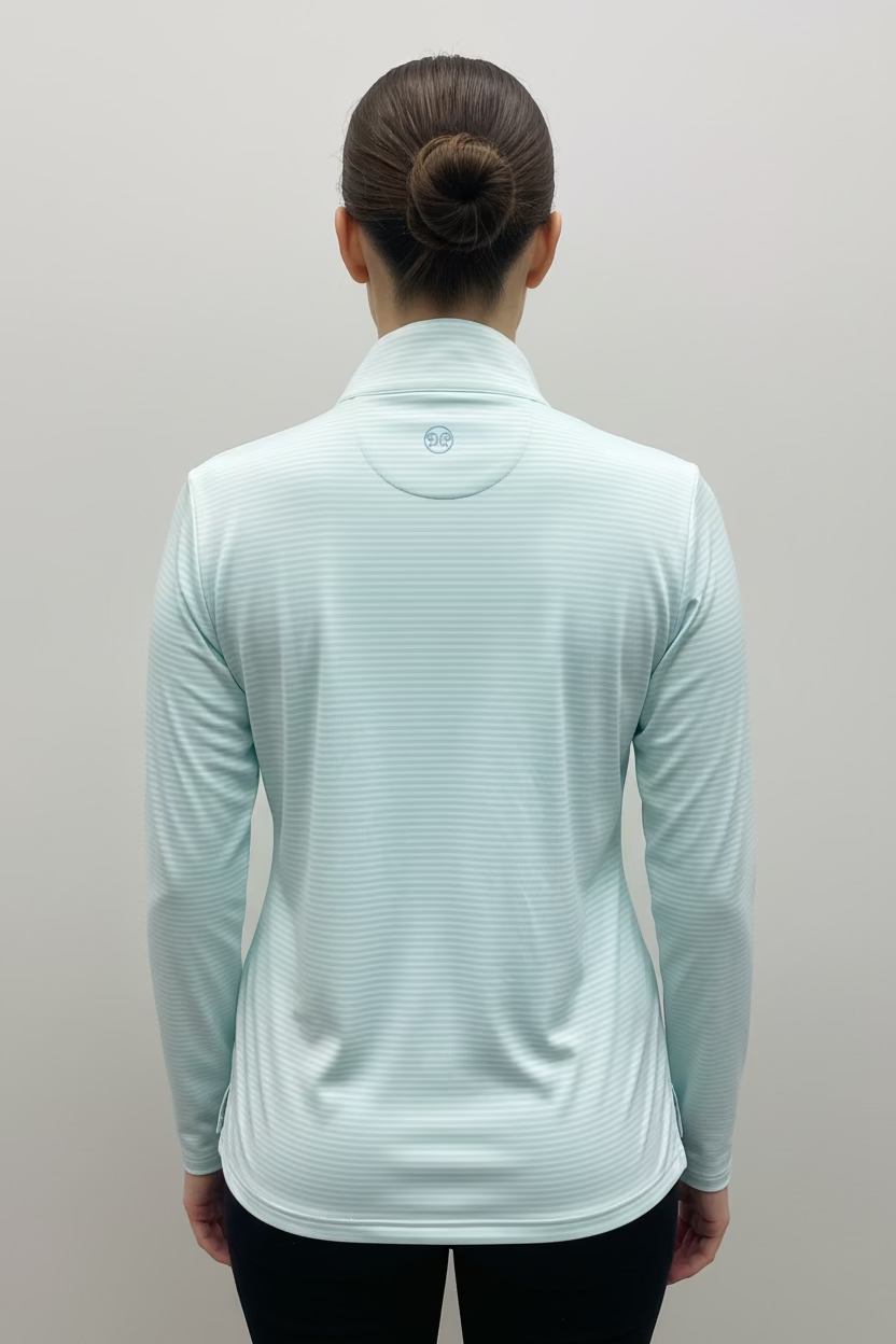 RNWK Zip Striped Long Sleeve Polo - Aqua Blue/White - Skorzie