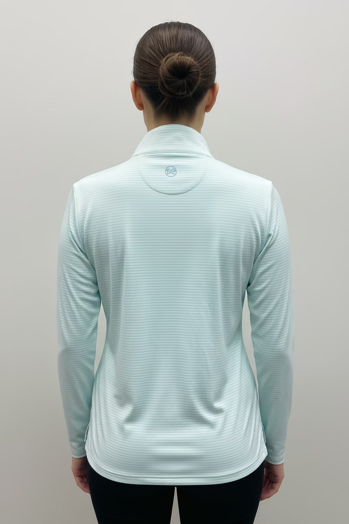 RNWK Zip Striped Long Sleeve Polo - Aqua Blue/White - Skorzie