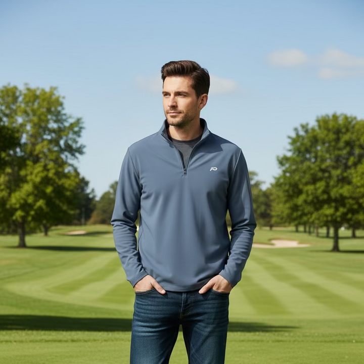 KJUS Mens Shift Mid Layer Half Zip Polo - Admiral Blue - Skorzie