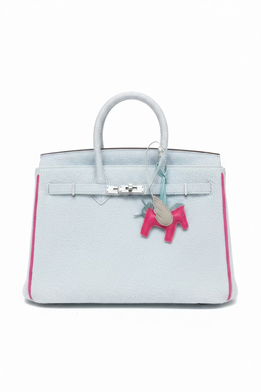 Malibu Sugar Faire Beach Birkin Style Bag - Sky Blue/Poppy Pink - Skorzie