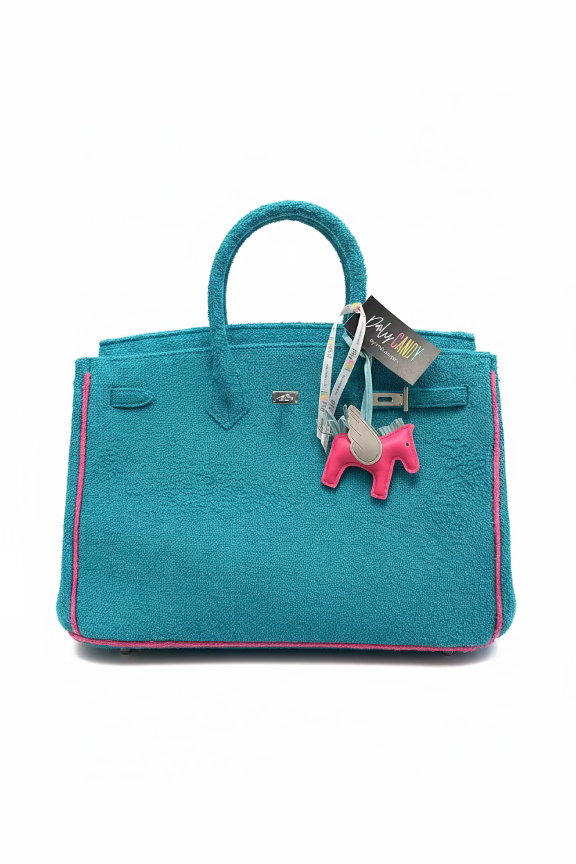 Malibu Sugar Faire Beach Birkin Style Bag - Ocean Blue/Poppy Pink - Skorzie