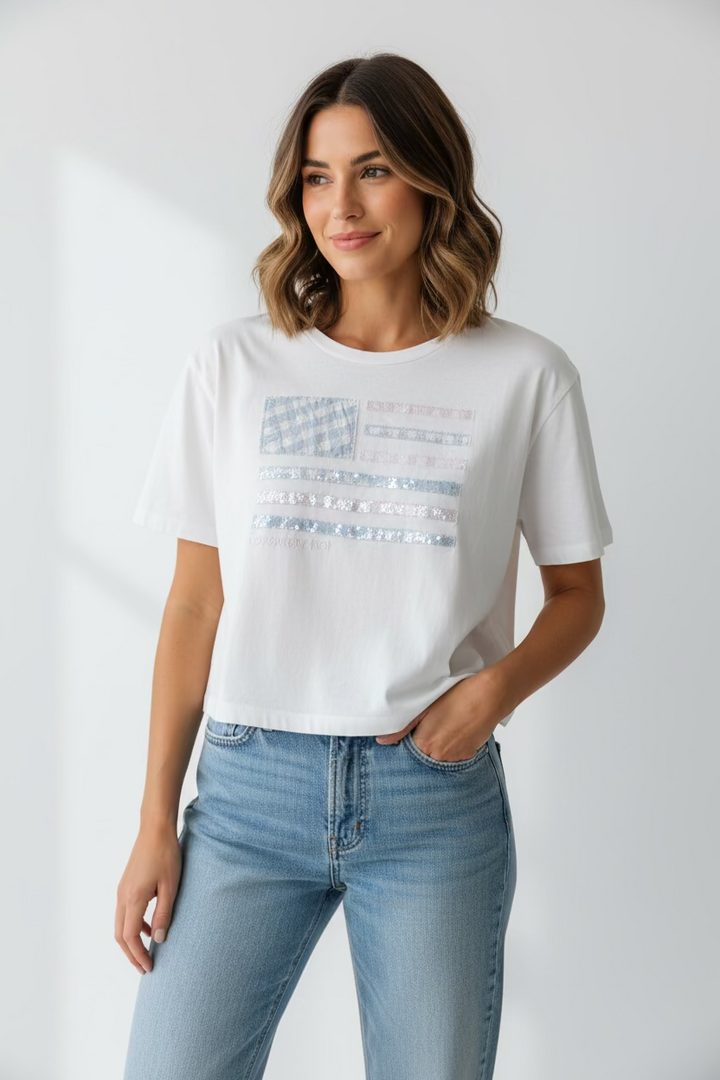 Love Shack Fancy Short Sleeve American Flag Top - Skorzie