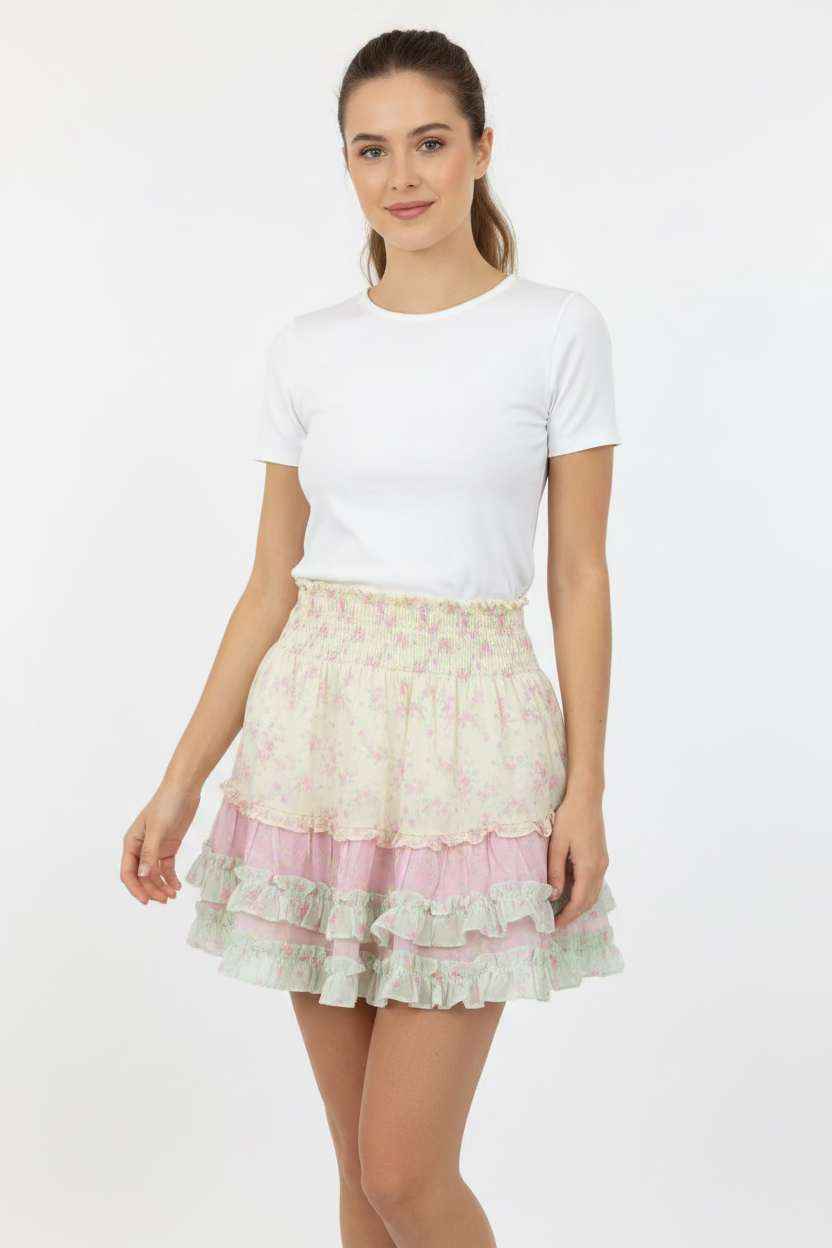 Love Shack Fancy Ruffle Skirt - Lemonade Floral - Skorzie