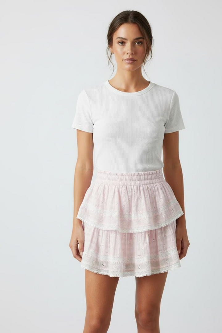Love Shack Fancy Ruffle Skirt - Gingham Pink/White - Skorzie
