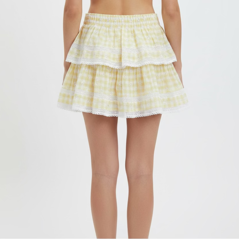 Love Shack Fancy Ruffle Skirt - Gingham Lemon/White
