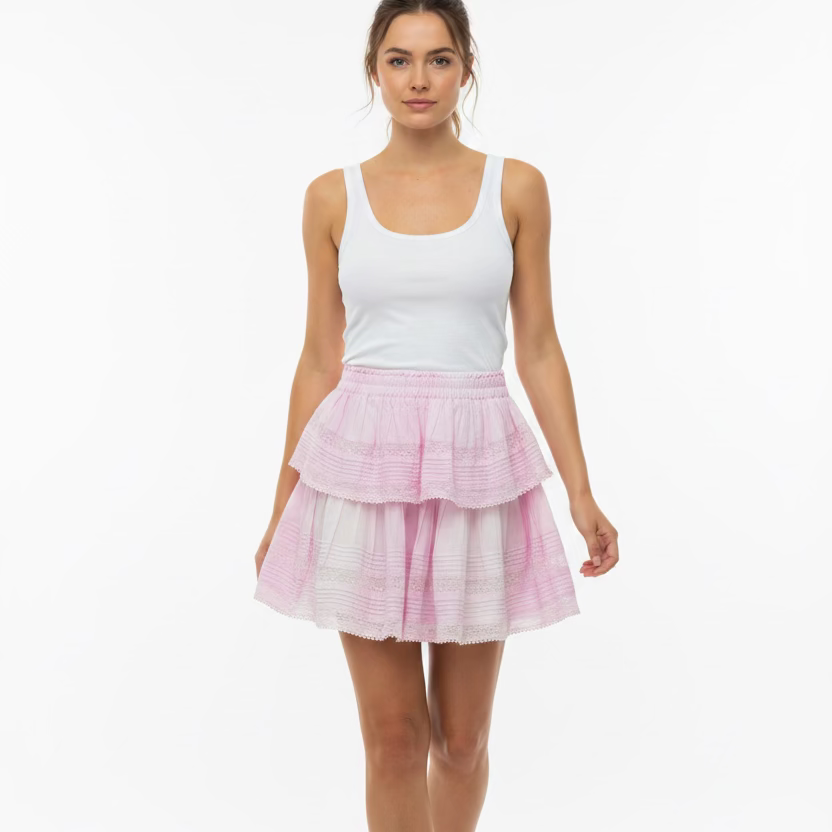 Love Shack Fancy Ruffle Skirt (16') - Peony Pink / White Splash - Skorzie