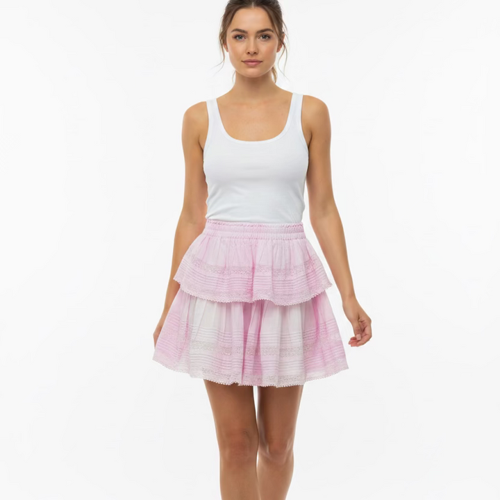 Love Shack Fancy Ruffle Skirt (16') - Peony Pink / White Splash - Skorzie