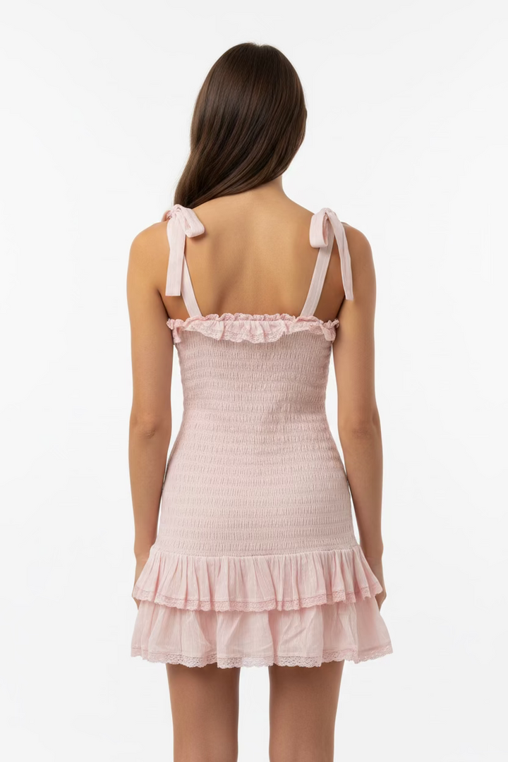 Love Shack Fancy Ruffle Sleeveless Dress - Pink Shimmer - Skorzie