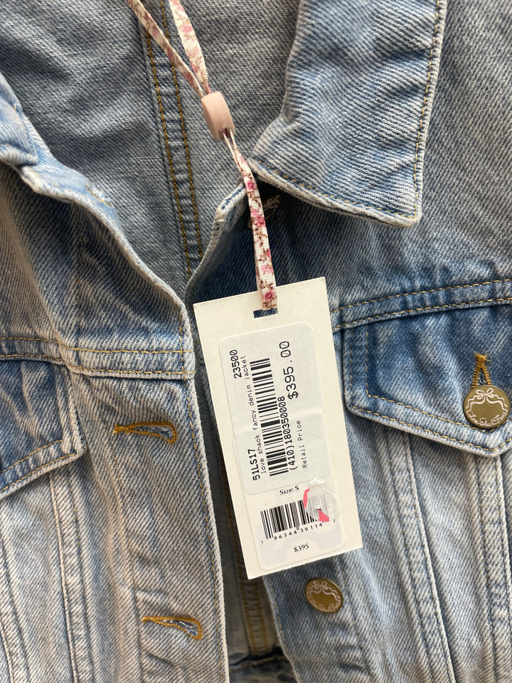 Love Shack Fancy Crop Denim Cherry Jacket - Skorzie