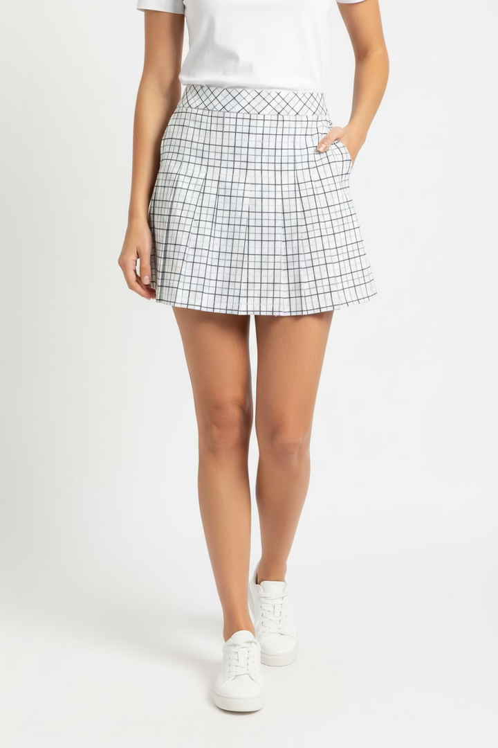 A. Putnam Pattern Grid Pleated Skort