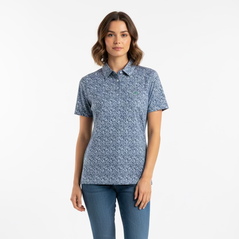 Straight Down Tijuca Short Sleeve Polo (w/logo) - Blue Floral