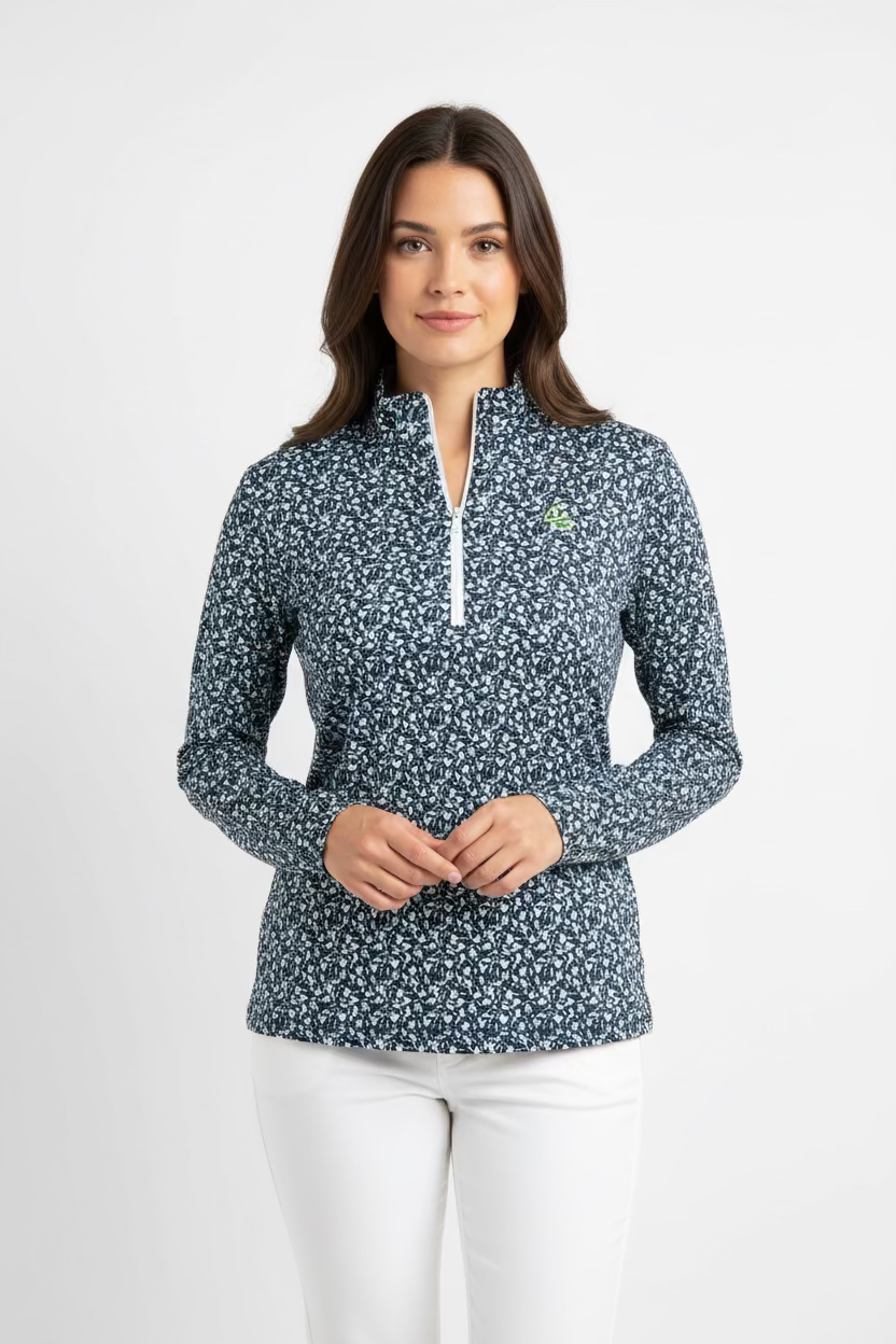 Straight Down Flores Long Sleeve Polo (w/logo) - Navy Floral