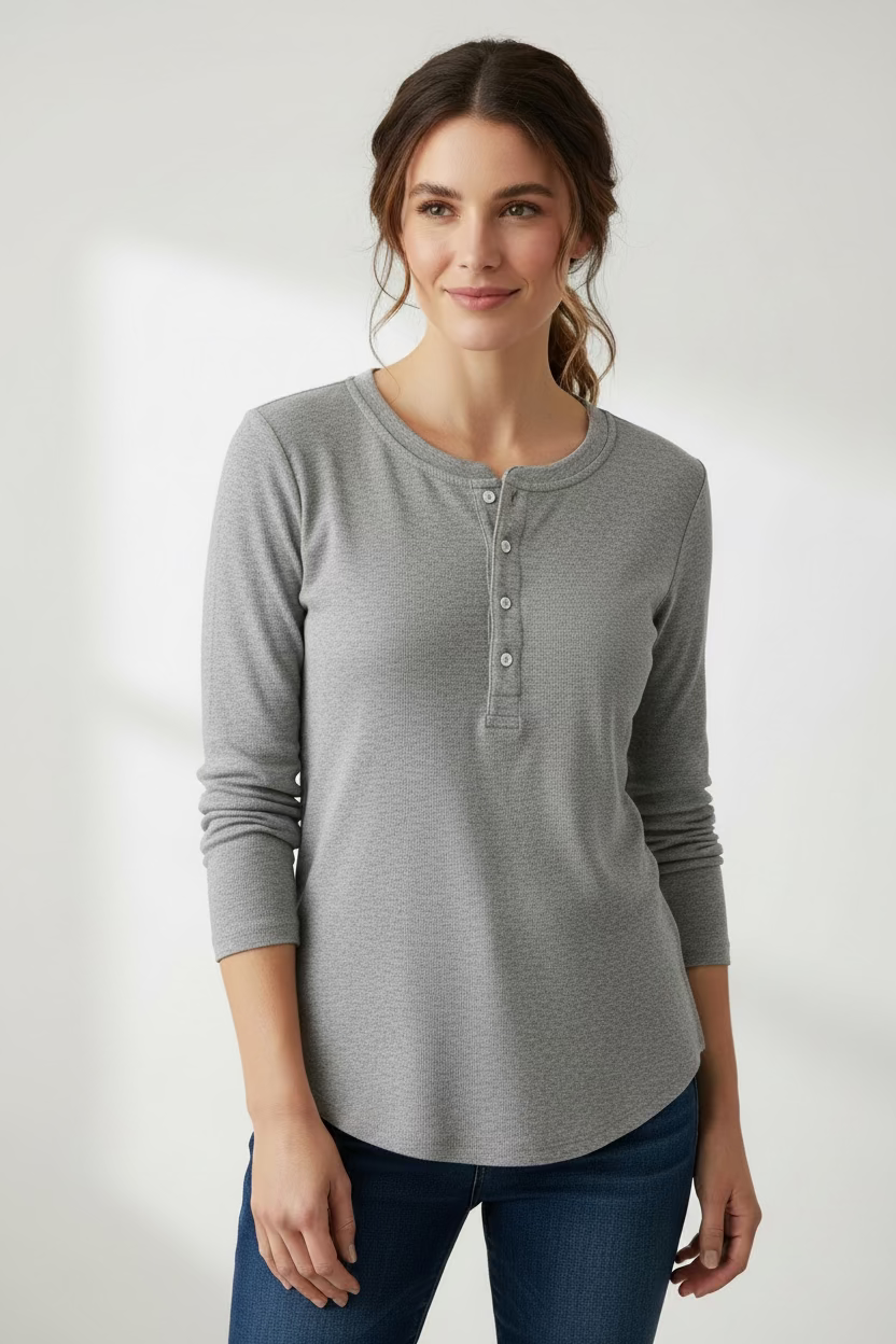 Straight Down Abbie Henley Long Sleeve Top - Grey