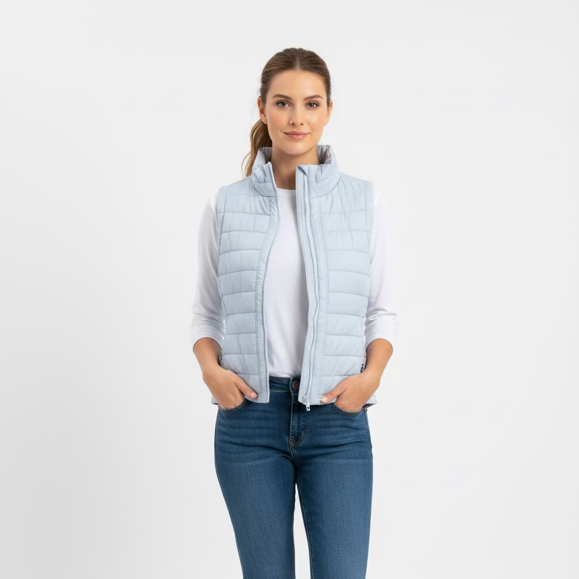 Straight Down Womens Cloud Zip Vest - Powder Blue