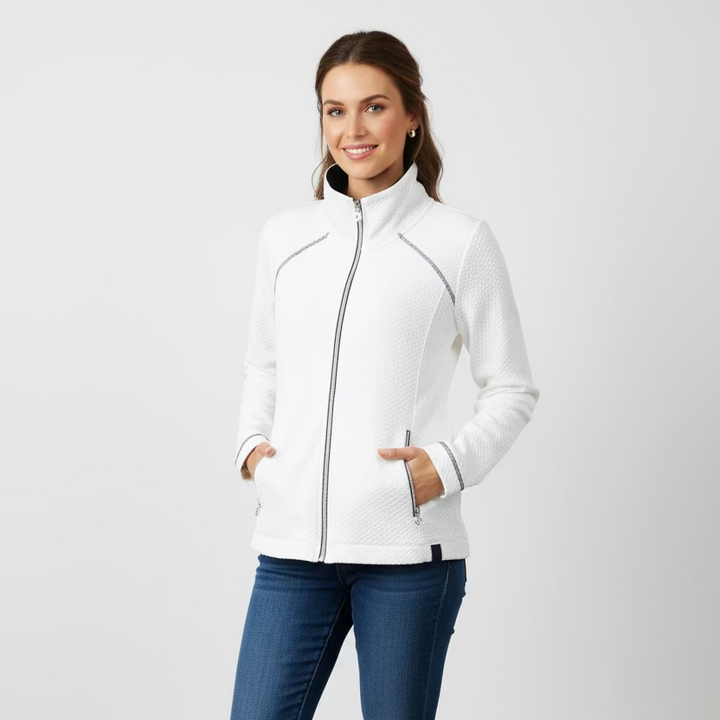Dolcezza Womens Golf Casual Zip Jacket - White/Navy