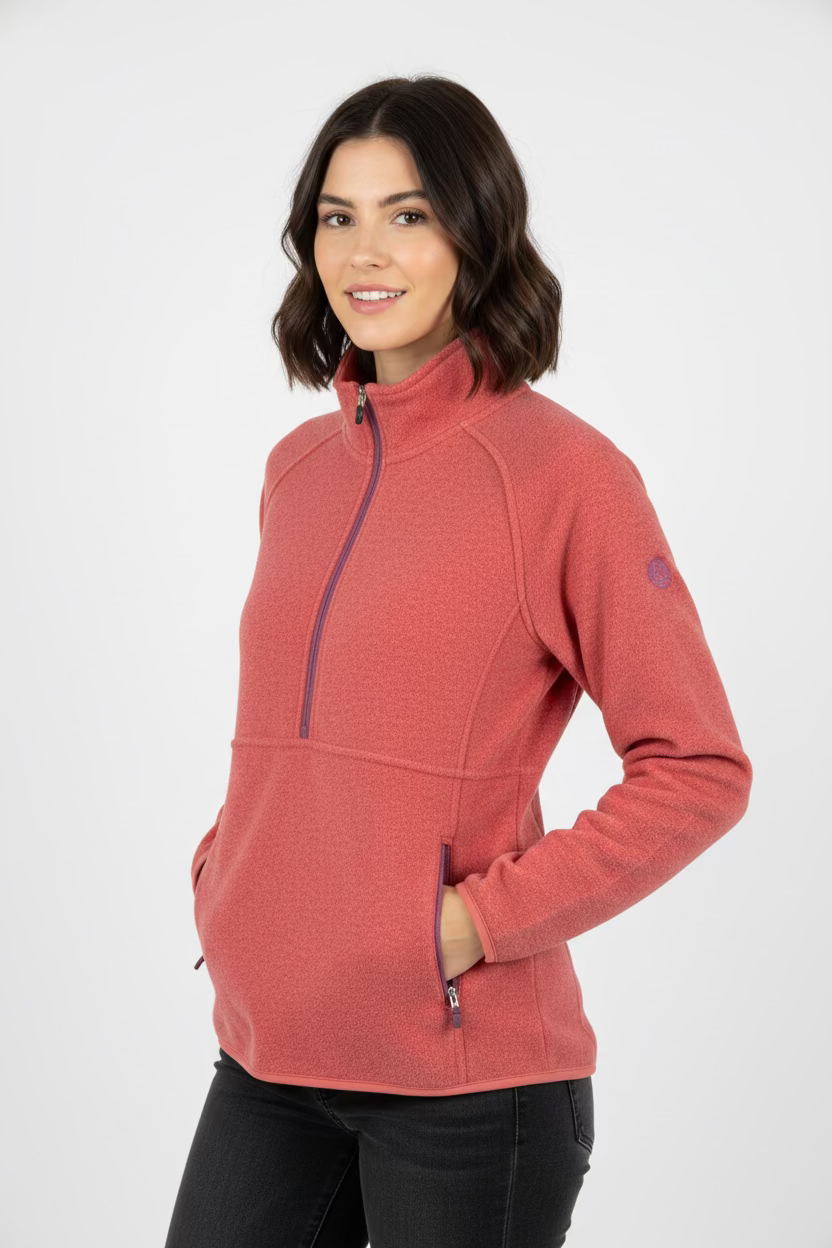Straight Down Womens Cerro Zip Pullover - Cherry