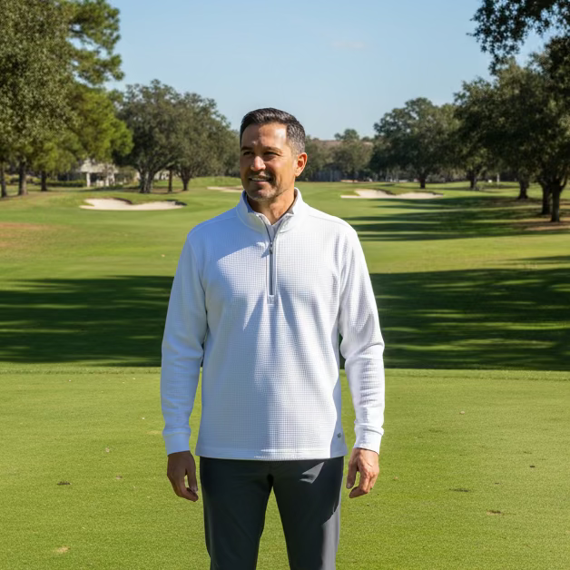 Straight Down Sherm Long Sleeve Zip Pullover - Optic White