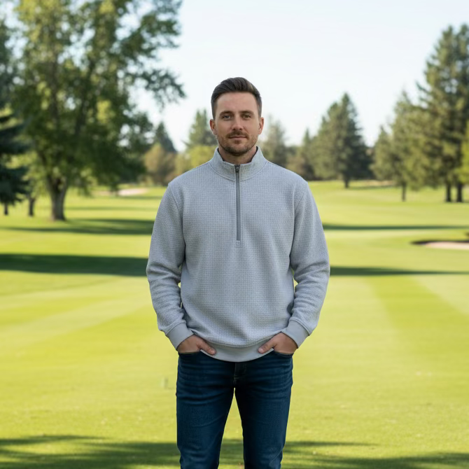 Straight Down Sherm Long Sleeve Zip Pullover - Grey