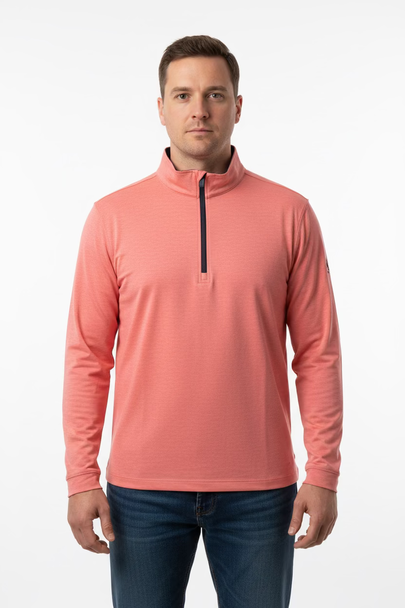 Straight Down Long Sleeve Zip Pullover - Coral