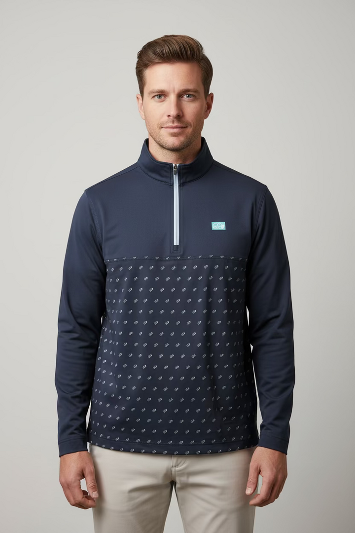 Good Good Golf Mens Zip Long Sleeve Pullover - Navy/Royal Blue