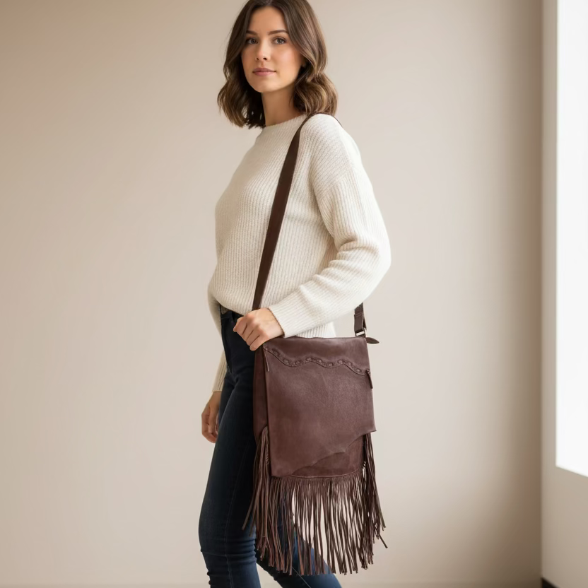 Scully Leather Fringe Handbag - Chocolate