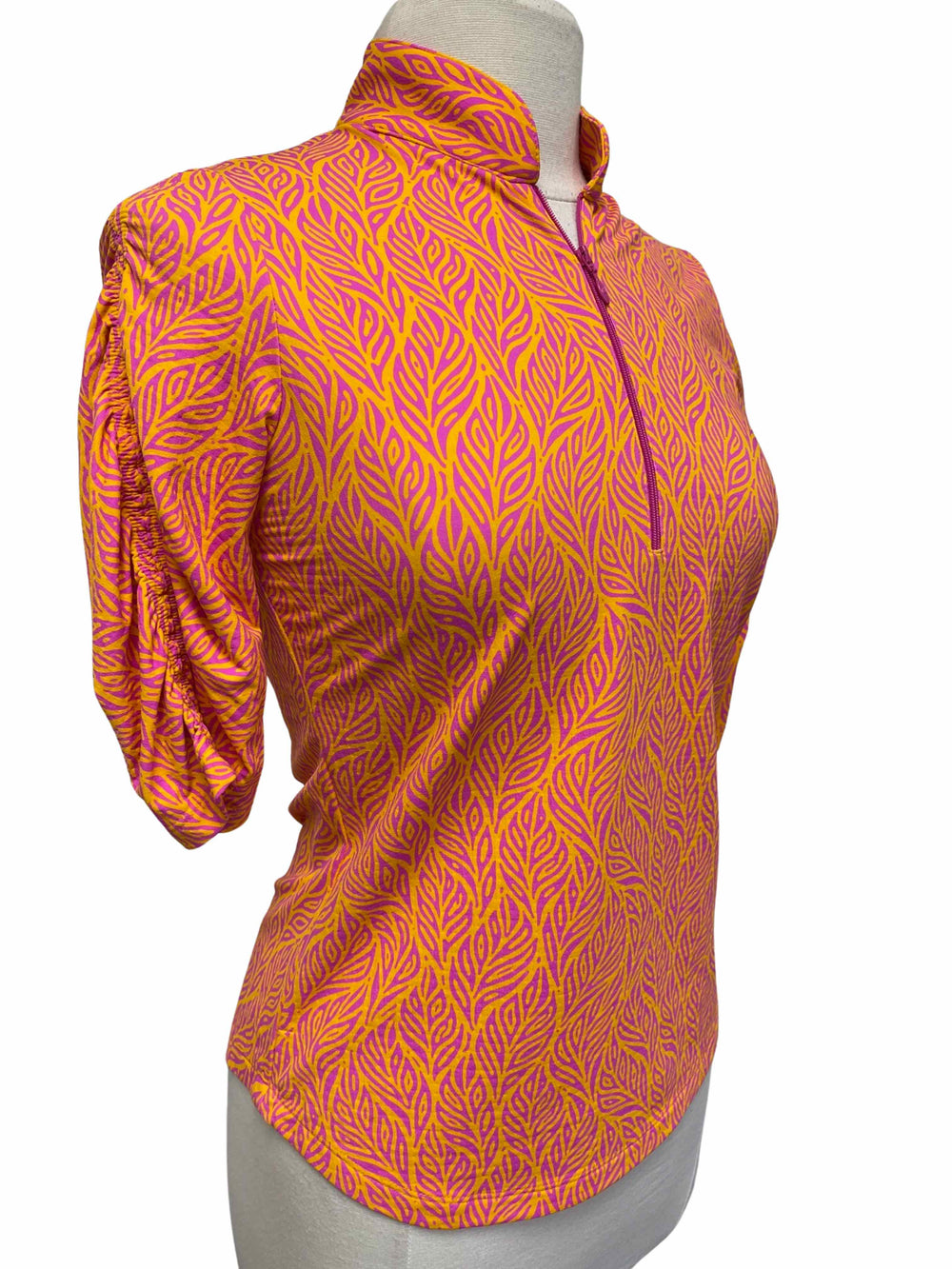 IBKUL Sally Print Ruched Elbow Length Sleeve Top- Size Small - Skorzie