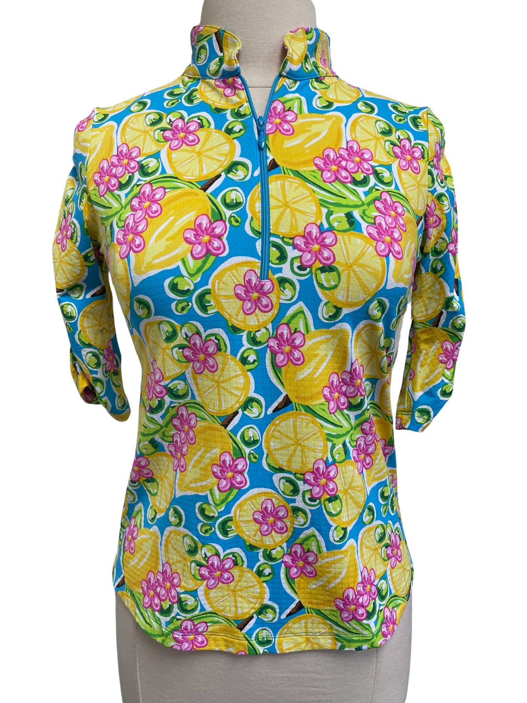 IBKUL Calista Print Ruched Elbow Length Sleeve Top- Size Small - Skorzie
