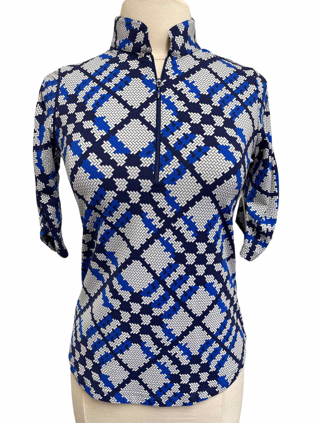 IBKUL Sonika Print Ruched Elbow Length Sleeve Top- Size Small - Skorzie