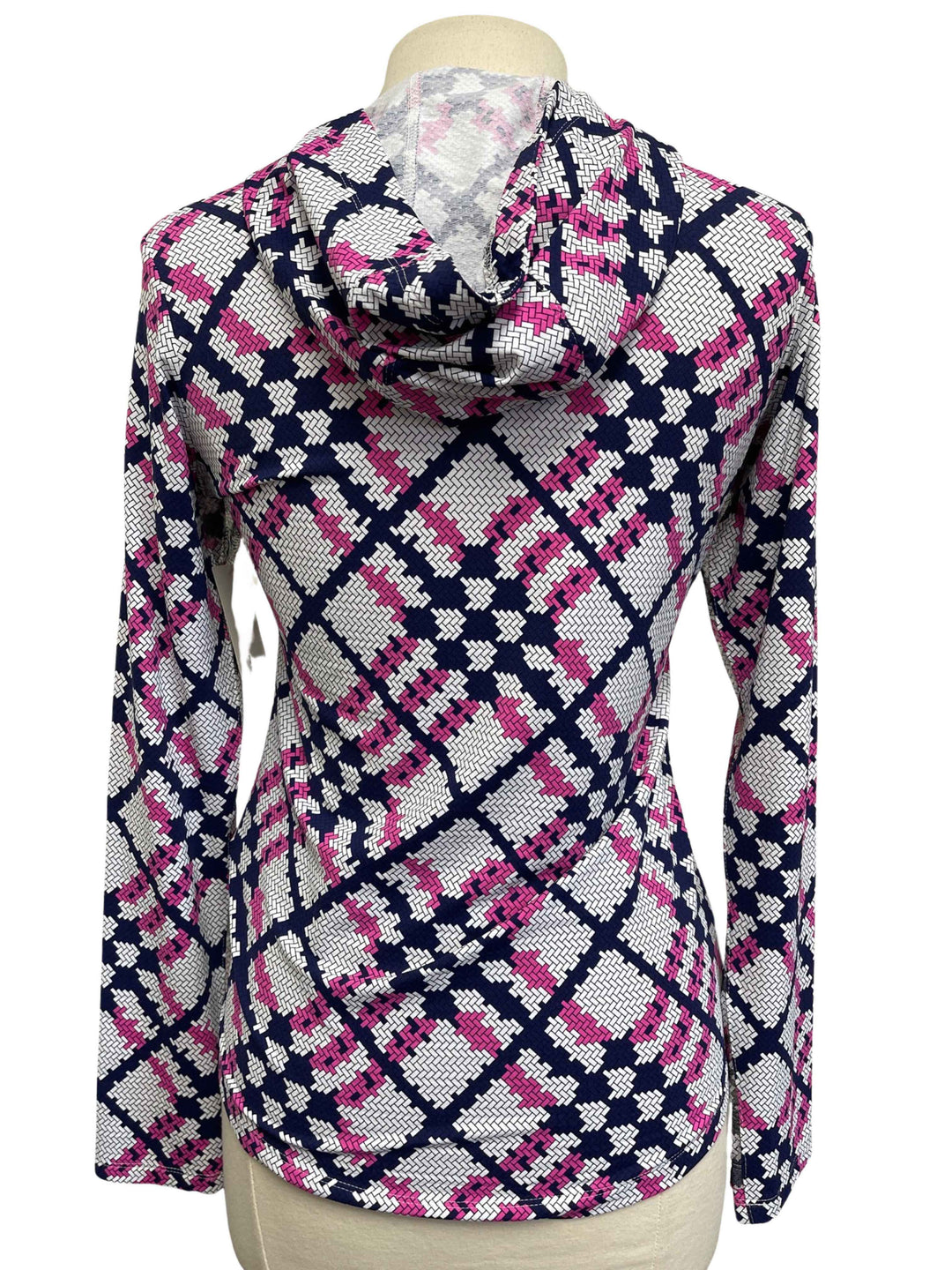 IBKUL Sonika Print Hooded Long Sleeve- Pink/Navy - Size Small - Skorzie