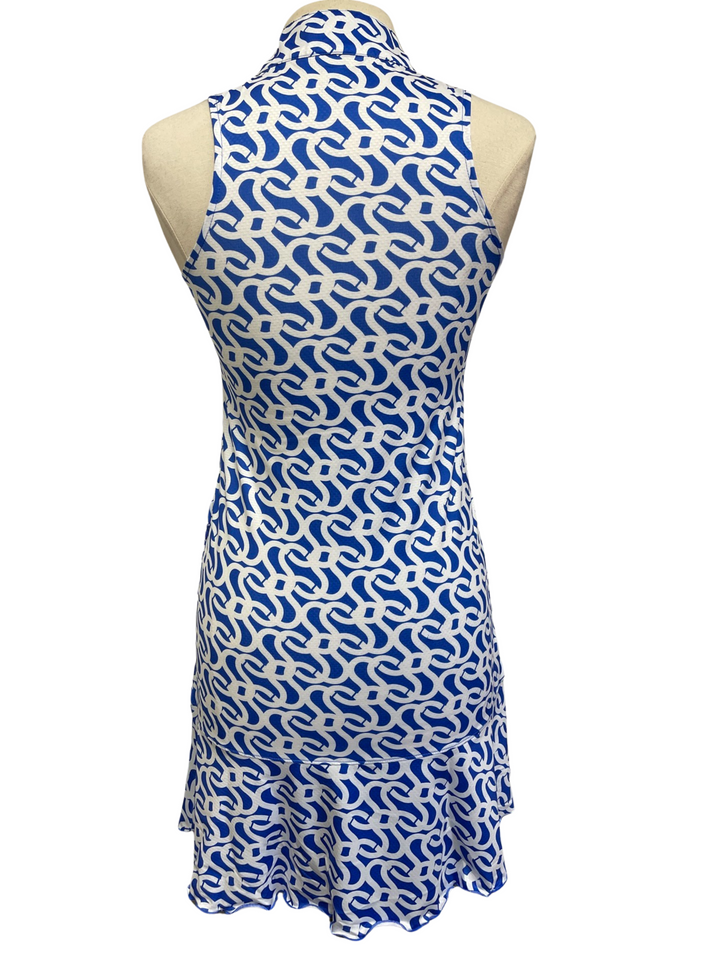Gottex Mock Neck Zip Geo Dress- Royal Blue - Skorzie