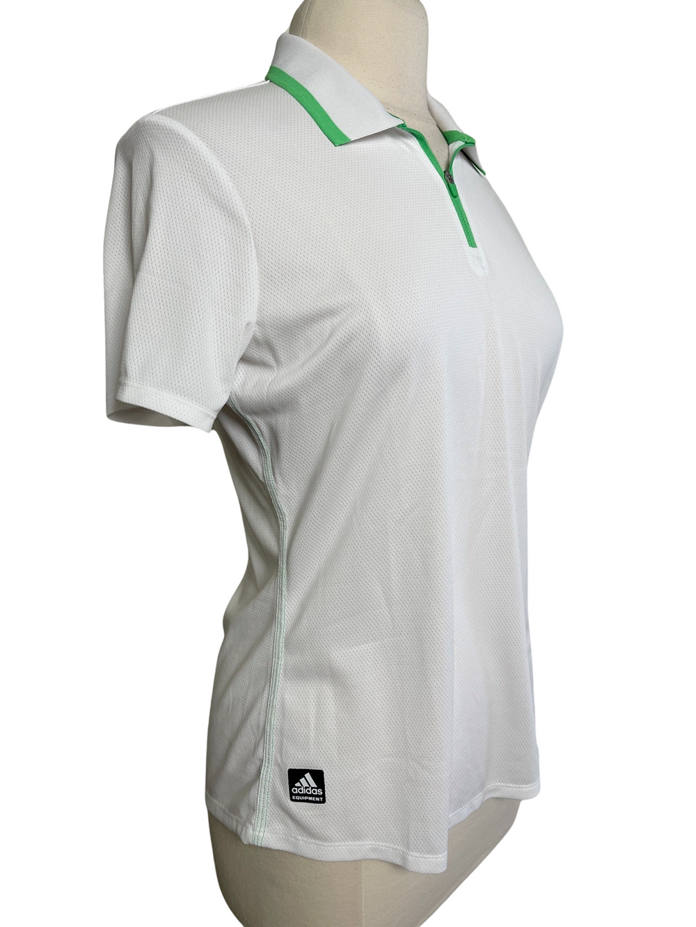 Adidas Polo Short Sleeve Shirt - White with Neon Green - Medium - Skorzie