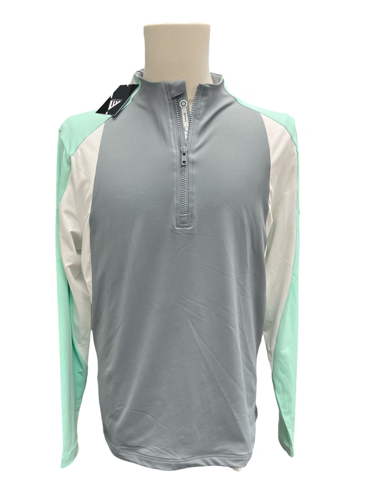 Mens Levelwear Insight 1/4 Zip Up Pullover - Gray/Green/White - Medium (FINAL SALE ITEM)